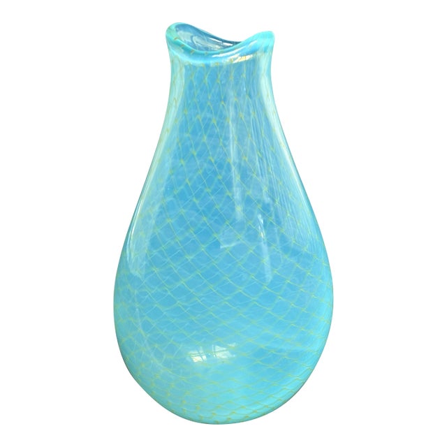 John Geci Signed Artisan Handblown "Fishnet" Glass Vase For Sale