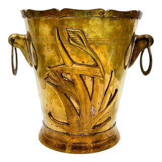 Vintage Brass Botanical Champagne Bucket For Sale