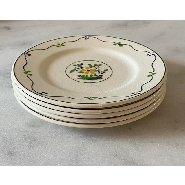 1920s English Whimisical Flower Design Small Plates - Set of 5 For Sale In Austin - Image 6 of 10