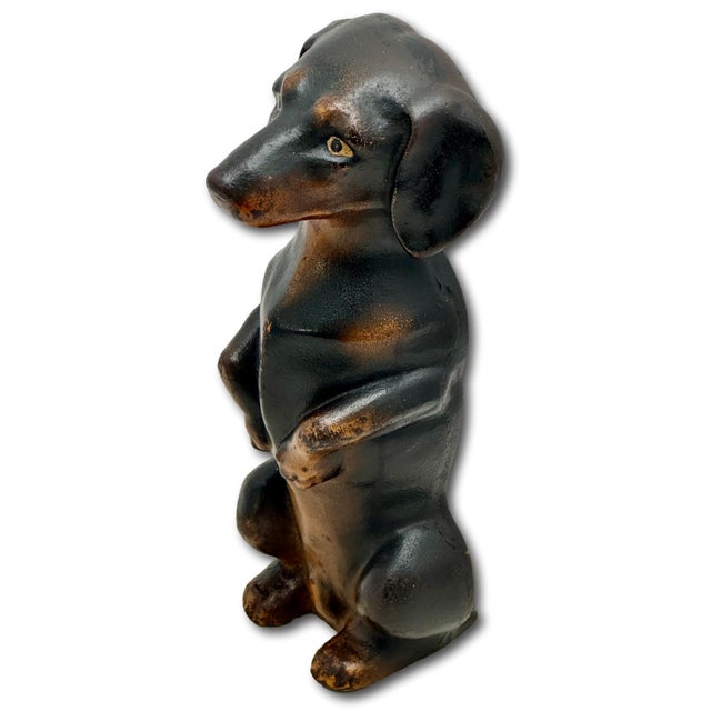Outstanding & Very Rare Large Vintage Cast Iron "Begging Dachshund" Signed by Maker & Dated 1931 - 11 Inches Tall For Sale - Image 4 of 18