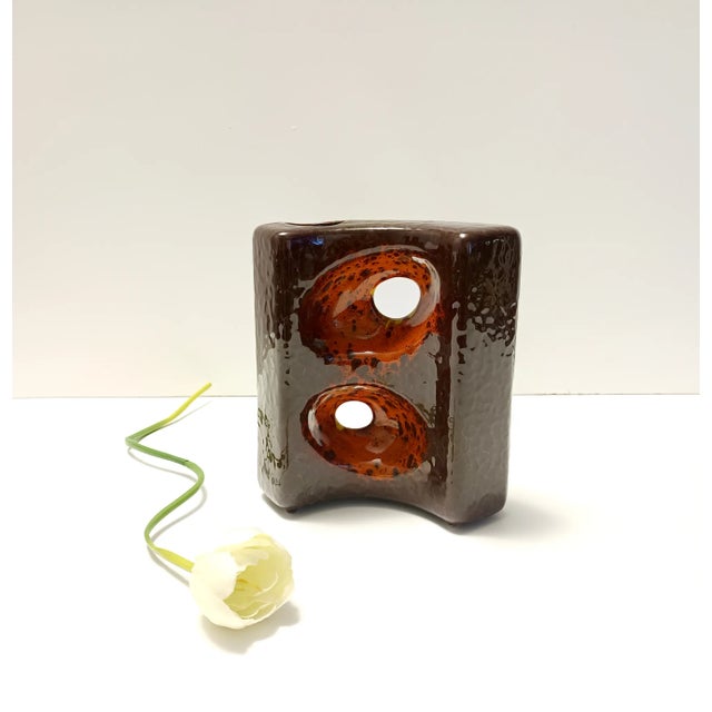 Postmodern Postmodern Brown and Orange Glazed Ceramic Vase by Giovanni Bertoncello, 1970s For Sale - Image 3 of 8