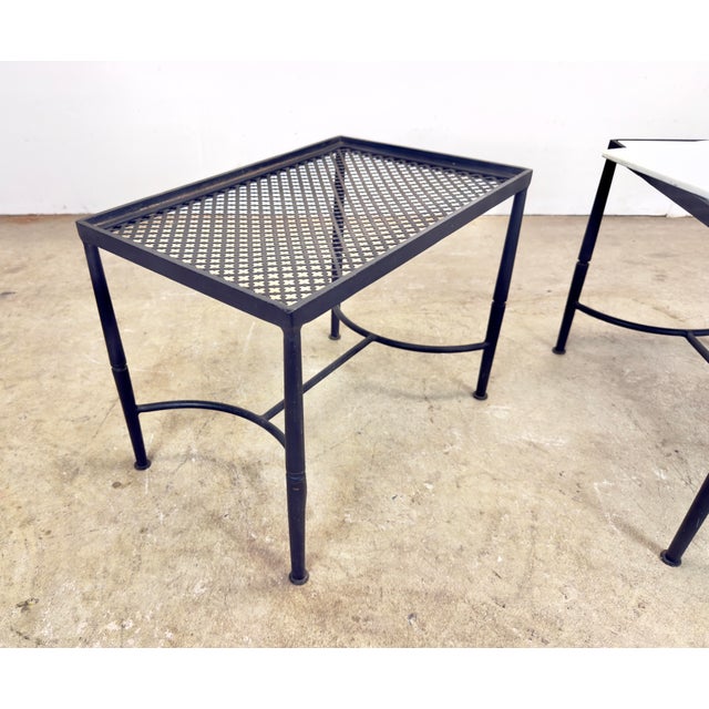 Mid Century Modern Wrought Iron & Milk Glass Small Side Tables—a Pair For Sale - Image 10 of 12
