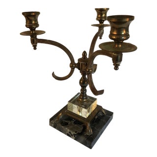 Early 20th Century 3-Arm Bronze Candelabra With Marble and Glass Base For Sale