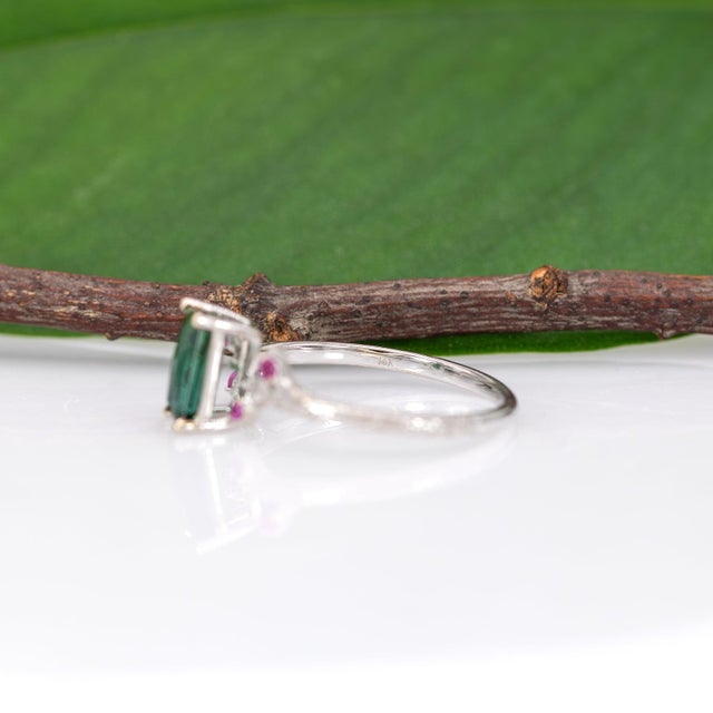 1.1Ct Indicolite Tourmaline Ring With Pink Sapphire Accents: Solid 14k Gold, Size 6.75 For Sale - Image 10 of 10