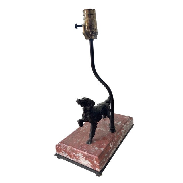Figurative Vintage Patinated Bronze Sporting Dog Accent Lamp on Veined Rouge Marble Base For Sale - Image 3 of 12
