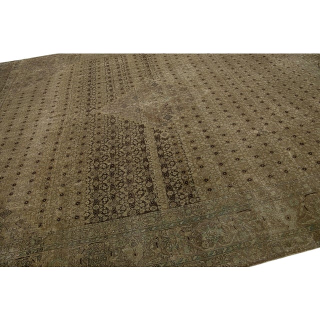 20th Century Handmade Allover Brown Tabriz Wool Rug For Sale In New York - Image 6 of 7