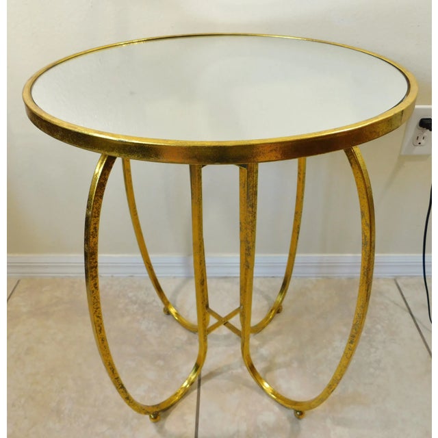 Gold Ornate Late 20th Century Round Gold Leaf Mirrored Table For Sale - Image 8 of 8