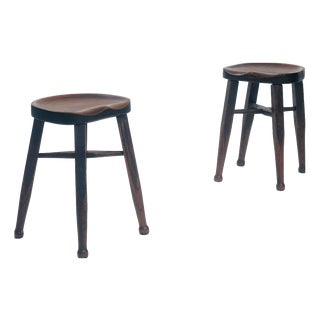 Antique Walnut Stools from Gaskell and Chambers, 1890s, Set of 2 For Sale
