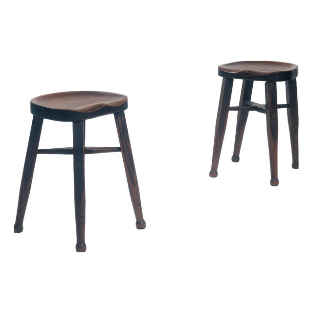 Antique Walnut Stools from Gaskell and Chambers, 1890s, Set of 2 For Sale