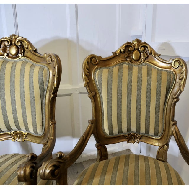 Set of Large Italian Carved Giltwood Armchairs For Sale - Image 5 of 10