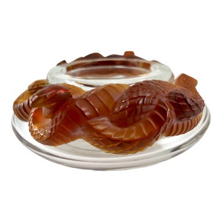 1990s Lalique France Serpents/Snakes Crystal Bowl /Amber Color - Signed For Sale