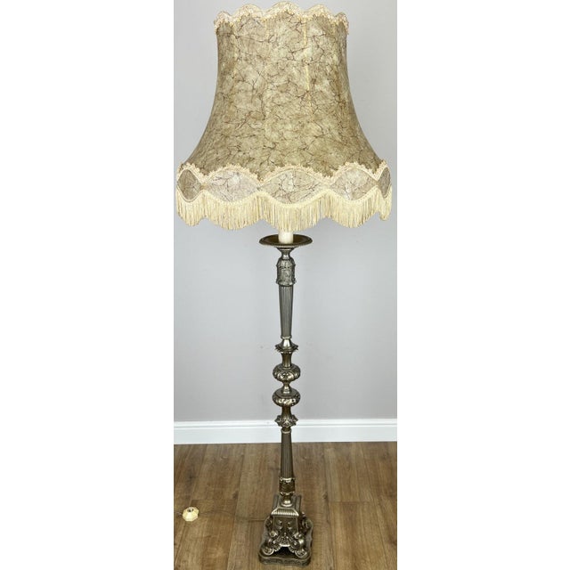 Vintage French Ornate Metal Standing Lamp with Tassel Shade For Sale - Image 12 of 12