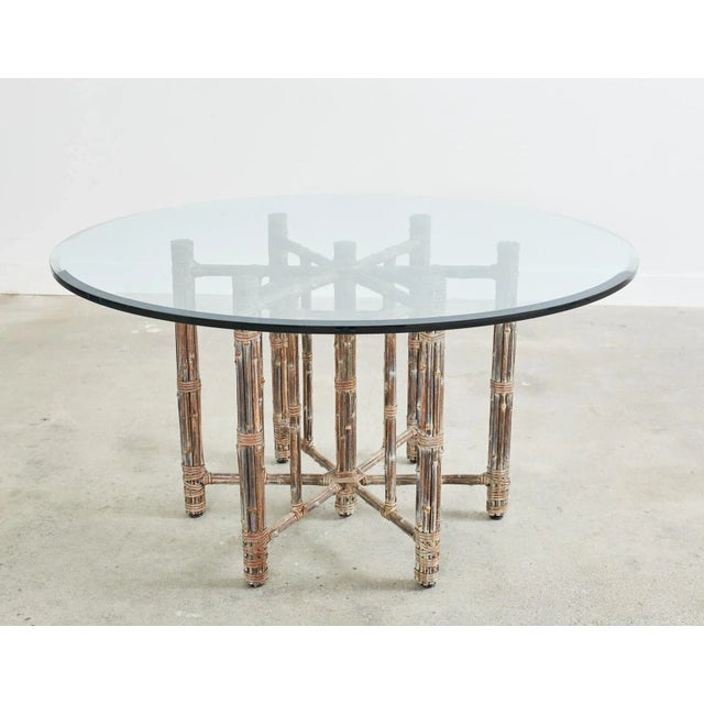 Contemporary McGuire Organic Modern Bamboo Rattan Hexagonal Dining Table For Sale - Image 3 of 13