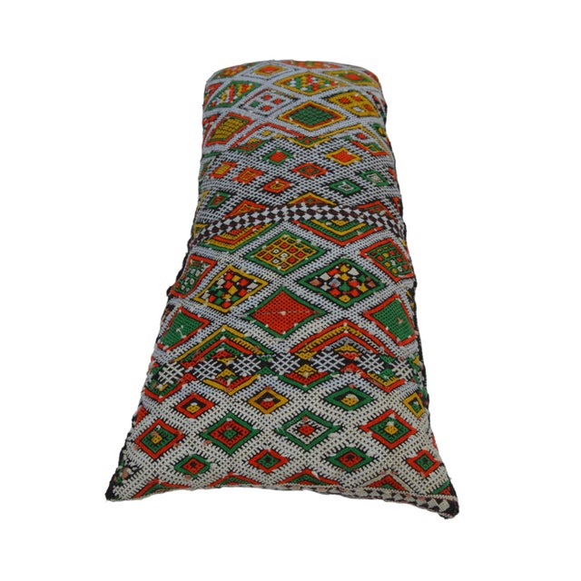 Mid-Century Green & Orange Diamonds Moroccan Wool Pillow For Sale - Image 9 of 11