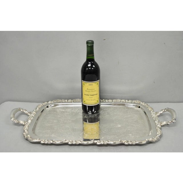 Vintage Oneida Victorian Silver Plated Twin Handle Butlers Serving Platter Bar Tray. Circa Mid 20th Century. Measurements:...