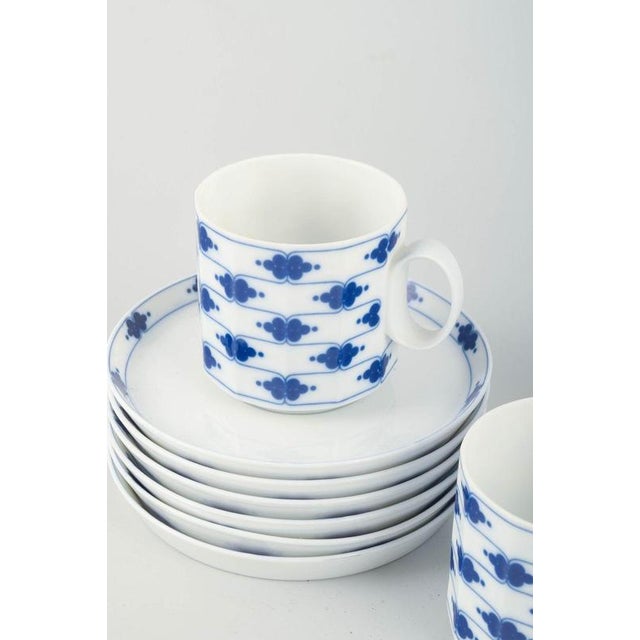 Rosenthal studio-linie, six pairs of coffee cups with saucers, corinth blue pattern, design by tapio wirkkala. The...