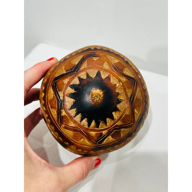Vintage Peruvian Mate Burilado Carved Gourd Box With Llamas For Sale - Image 4 of 6