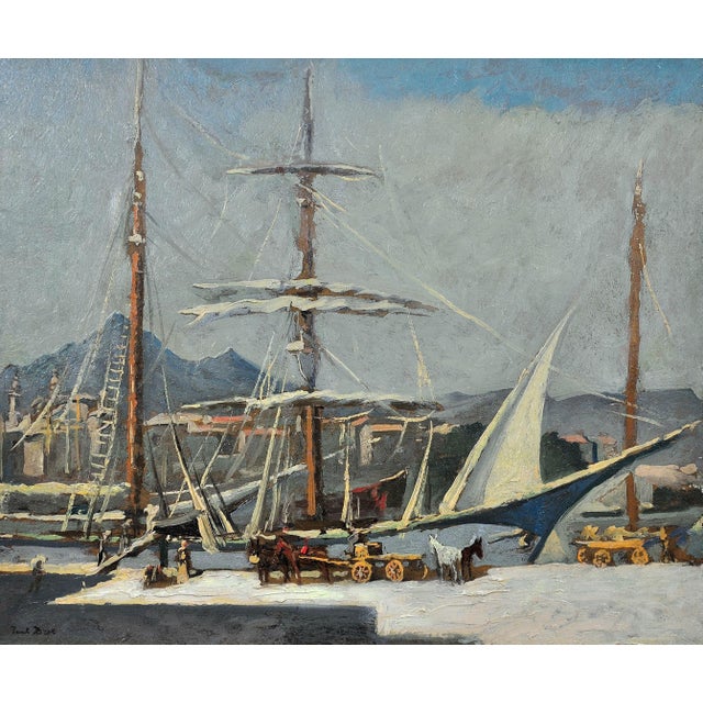 Paul marie léonce bret. french ( b.1902 - d.1956 ). unloading & loading, palermo harbour, sicily, italy. oil on board....