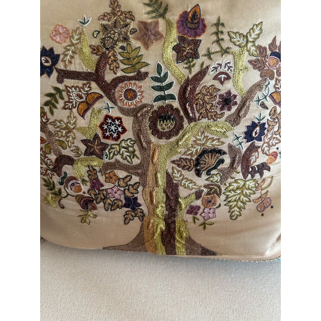 A stunning velvet pillow with hand-stitched Tree of Life Antique Ottoman metallic embroidery. Filled with a down and...