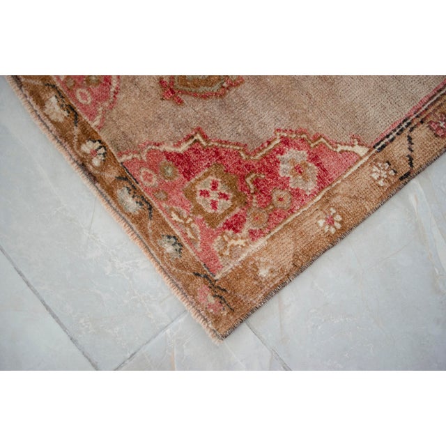 Textile Vintage Turkish Small Rug Faded Pink Brown Hand Knotted Door Mat 20"x37" For Sale - Image 7 of 13