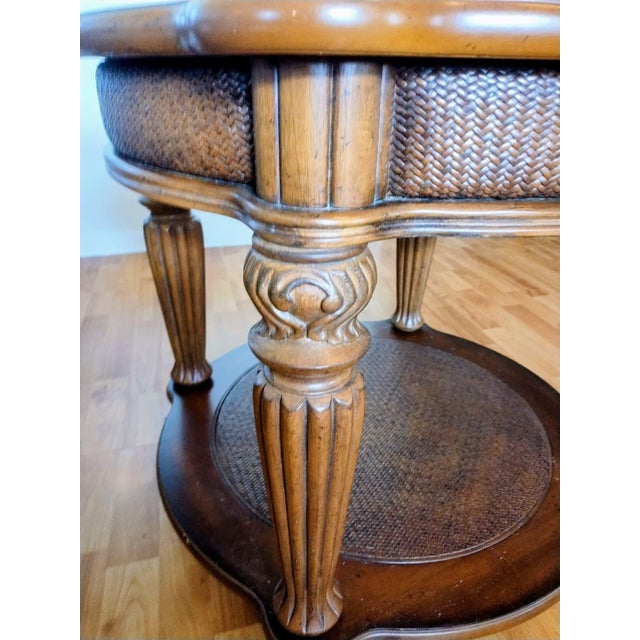 1960s Antique Center Side Table—round, With Glass and Bronze Ornamentation, Coffee-Brown Color. For Sale - Image 5 of 6