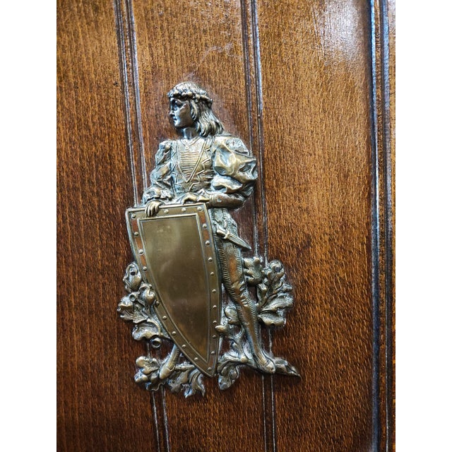 19th Century French Renaissance Revival Heraldic Knight Cabinet / Comtoise Clock Case For Sale - Image 11 of 13