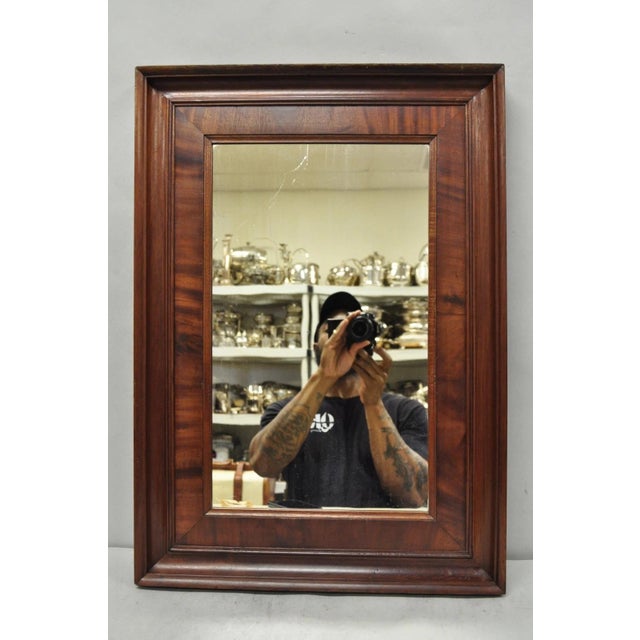Antique American Empire Crotch Mahogany Wood Frame Rectangular Wall Mirror For Sale - Image 14 of 14