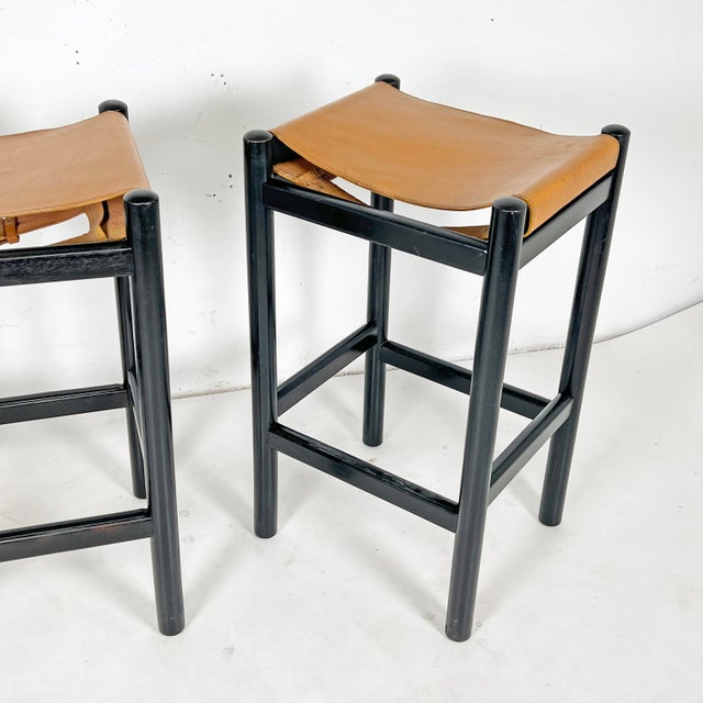 1970s C. 1970s Mary Featherstone Set of Three "Hobb" Stools With Leather Seats For Sale - Image 5 of 9