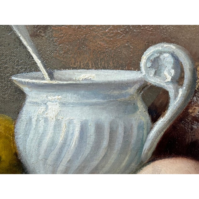 Still Life with Fruit & Bread Rustic French Farmhouse Interior by French Artist 1992 Circa For Sale - Image 10 of 18