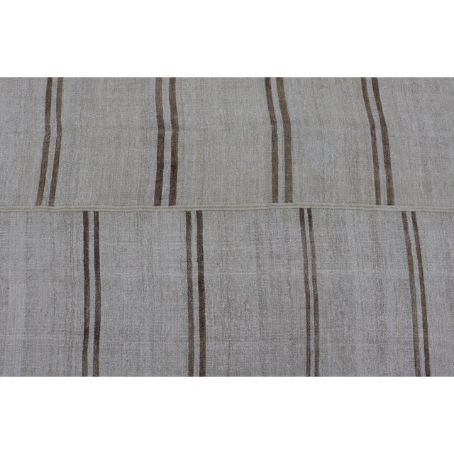 Cream Large Vintage Paneled Kilim Flat-Weave Stripe in Neutral Tones of Cream & Brown 12'2 X 14'8 For Sale - Image 8 of 12