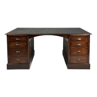 English Desk with Green Leather For Sale