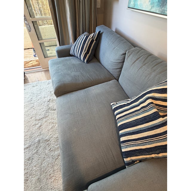 Blue Restoration Hardware Maxwell Sofa. Two seats, fits 2-3 people comfortably. Perfect for maximizing small couches. Very...