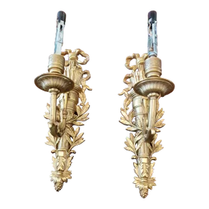 Pair Antique Gilt Bronze Quiver Ormolu Sconces