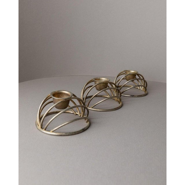 Gold Vintage Brass Candleholders, Italy, 1970s, Set of 3 For Sale - Image 8 of 11