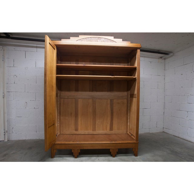 Art Deco Wardrobe in Carved Oak, 1930s For Sale - Image 12 of 18