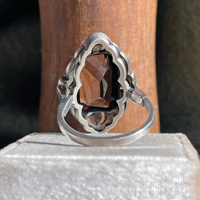 1940s Vintage Silver Marcasite Citrine Ring, Size 8 For Sale In Madison - Image 6 of 9