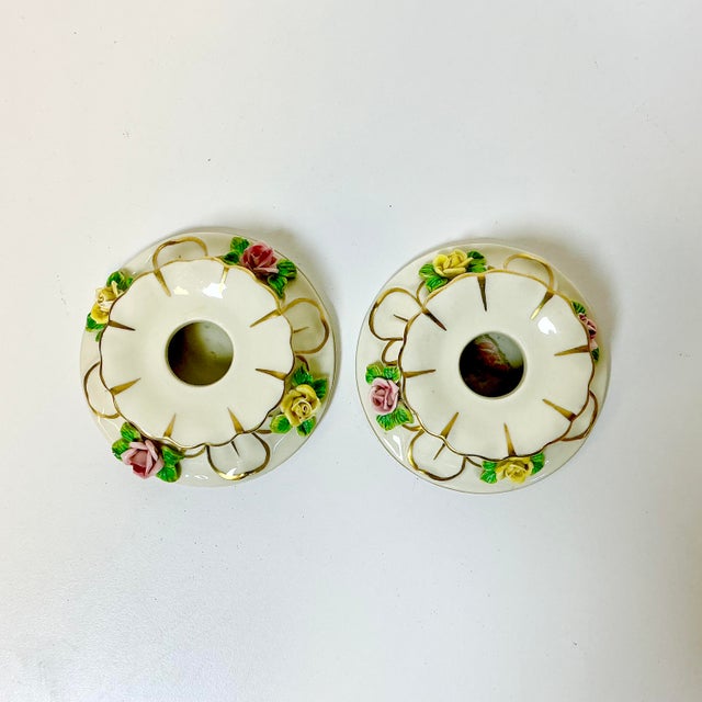 English 1950s Vintage Dresden German Porcelain Candle Holders - A Pair. For Sale - Image 3 of 11