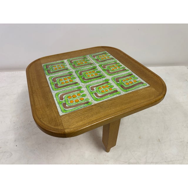 1970s French Oak Coffee Table with Tiled Top attributed to Guillerme et Chambron for Votre Maison, 1970s For Sale - Image 5 of 11