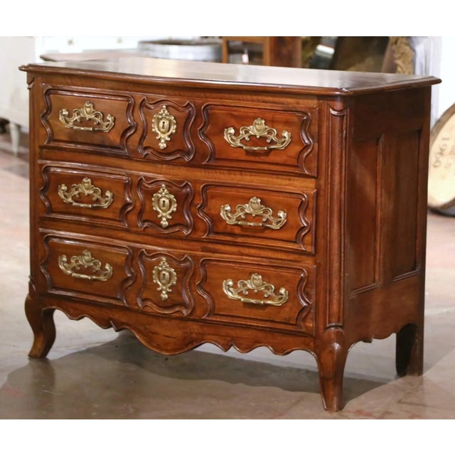 18th Century French Louis XV Carved Walnut Three-Drawer Commode Chest From Lyon For Sale In Dallas - Image 6 of 12