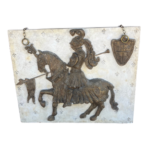 Rare Mid-Century Modern "Jousting Knight" Fiberglass Wall Art Sculpture in Style of Finesse Originals