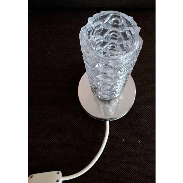Vintage German Chrome-Plated and Clear Relief Glass Table Lamp, 1970s For Sale - Image 4 of 6
