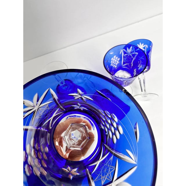 Cobalt Blue Cut to Clear Crystal Glasses- Set of 5 For Sale - Image 10 of 11