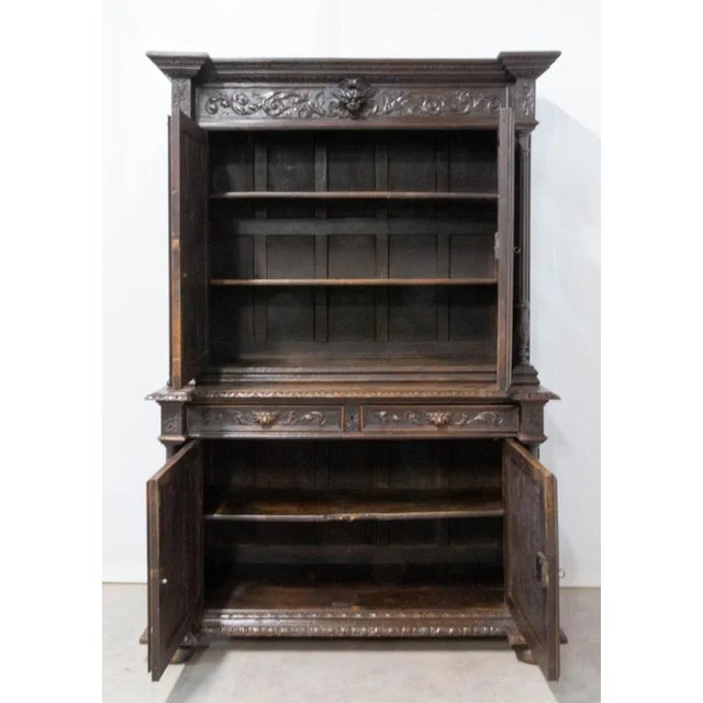 Renaissance Revival Oak 2-Part Buffet Cabinet, France, Mid-19th Century For Sale - Image 4 of 18