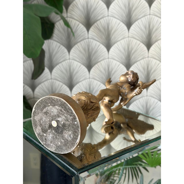 Antique Art Nouveau Brass Cherub Cupid Angel Statue Sculptures in the Style of A. Moreau - A Pair For Sale - Image 12 of 12