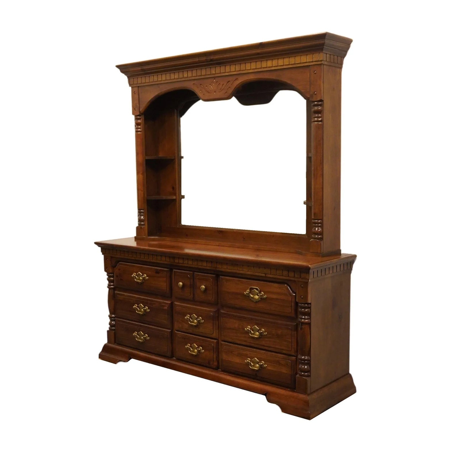Bassett Furniture Solid Pine Rustic Americana 69" Dresser W. Mirror Hutch 1184-237 / 1184-239