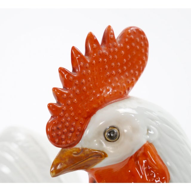 Large Pair of 1930's Chinese Porcelain Rooster Figures / Polychrome Decoration For Sale In New York - Image 6 of 11