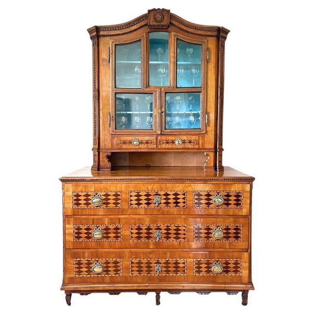 18th Century Inlaid and Carved Cherrywood Vitrine Buffet, 1790s, Set of 2 For Sale - Image 18 of 18