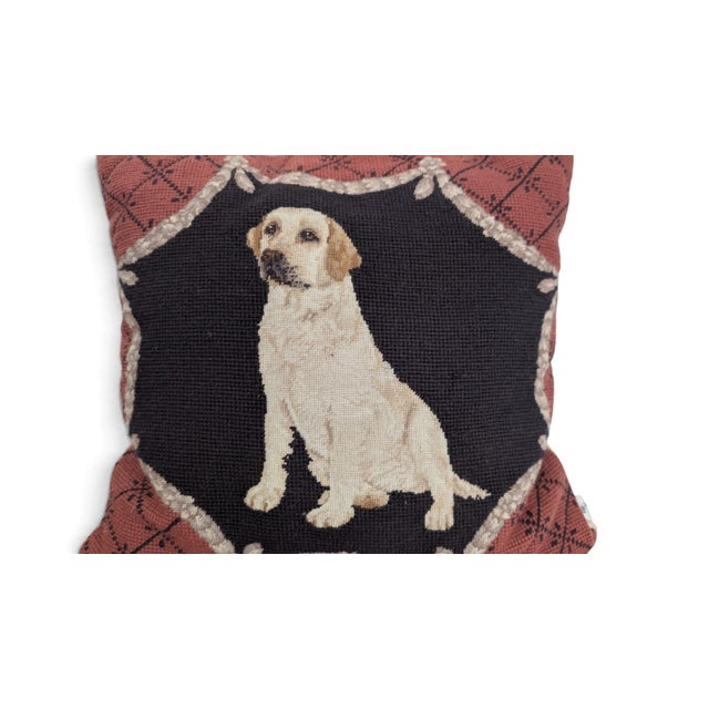 Late 20th Century Vintage Loie Chocolate Lab and Yellow Lab Needlepoint Pillow Pair For Sale - Image 5 of 8