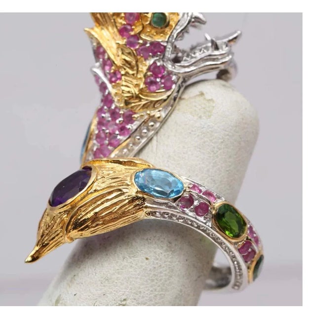 1990s 1990s Sterling Gold, Ruby, Amethyst & Emerald Gemstone D Dragon Ring Size 9 For Sale - Image 5 of 7
