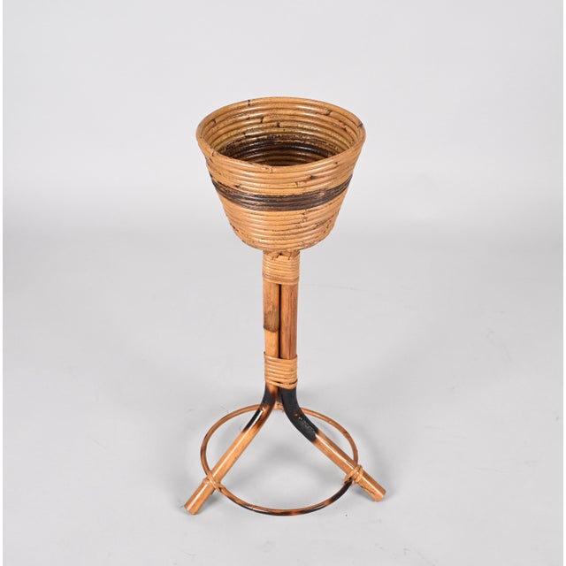Mid-Century Italian Round Bamboo Cane and Rattan Plant Holder, 1950s For Sale - Image 18 of 18